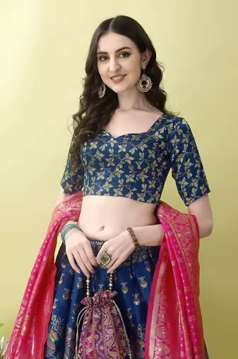 Morpich Woven Silk Lehenga Choli With Dupatta