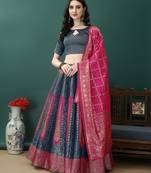 Morpich Woven Silk Lehenga Choli With Dupatta