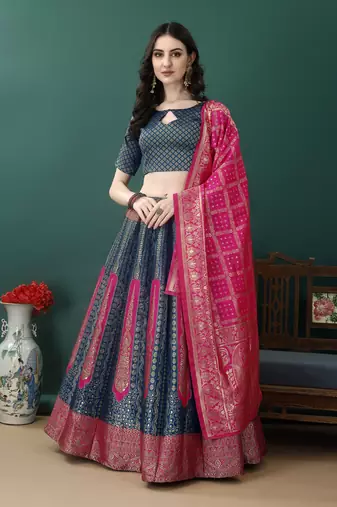 Morpich Woven Silk Lehenga Choli With Dupatta