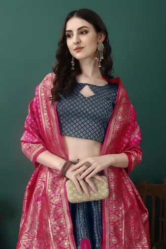 Morpich Woven Silk Lehenga Choli With Dupatta