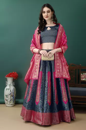 Morpich Woven Silk Lehenga Choli With Dupatta
