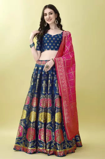 Morpich Woven Silk Lehenga Choli With Dupatta
