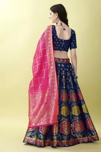 Morpich Woven Silk Lehenga Choli With Dupatta
