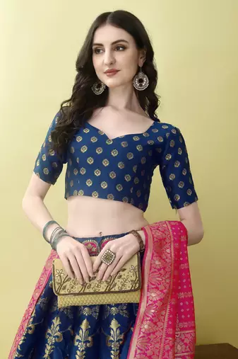 Morpich Woven Silk Lehenga Choli With Dupatta