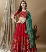 Red Woven Silk Lehenga Choli With Dupatta