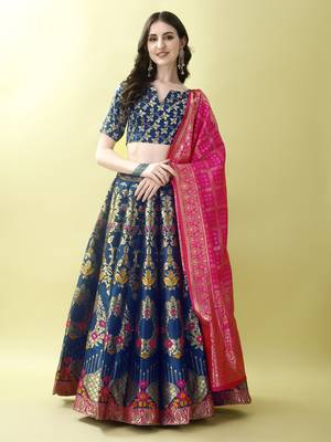 Morpich Woven Silk Lehenga Choli With Dupatta 2