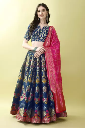 Morpich Woven Silk Lehenga Choli With Dupatta