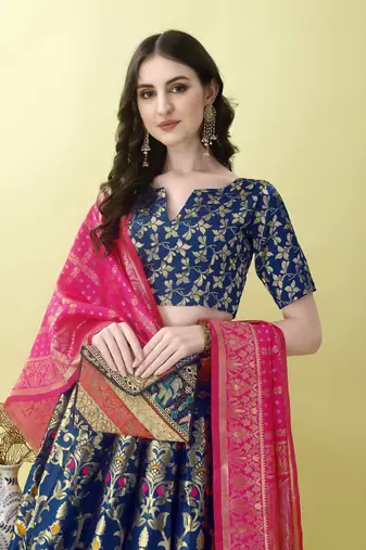 Morpich Woven Silk Lehenga Choli With Dupatta