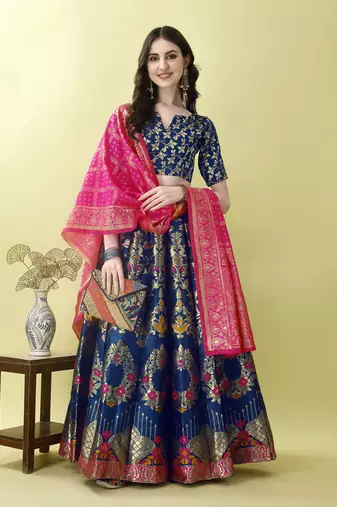 Morpich Woven Silk Lehenga Choli With Dupatta