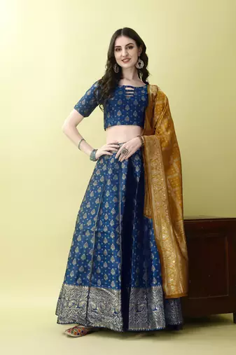 Morpich Woven Silk Lehenga Choli With Dupatta