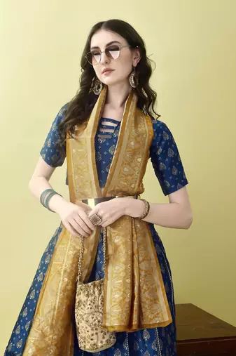 Morpich Woven Silk Lehenga Choli With Dupatta