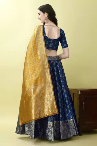 Morpich Woven Silk Lehenga Choli With Dupatta