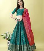 Firozi Woven Silk Lehenga Choli With Dupatta