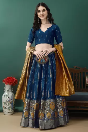 Morpich Woven Silk Lehenga Choli With Dupatta