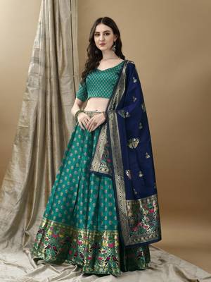 Rama Woven Silk Lehenga Choli With Dupatta 1