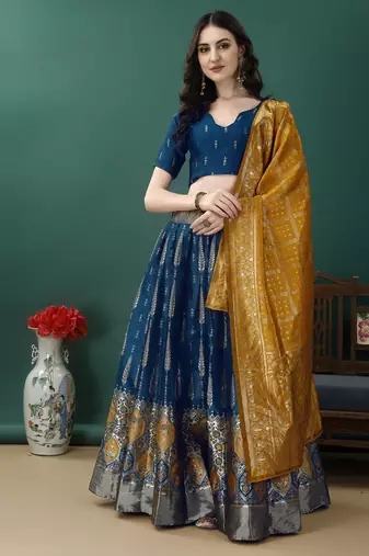 Morpich Woven Silk Lehenga Choli With Dupatta
