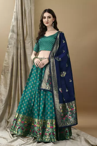 Rama Woven Silk Lehenga Choli With Dupatta