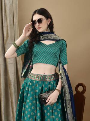 Rama Woven Silk Lehenga Choli With Dupatta 3