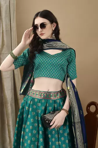 Rama Woven Silk Lehenga Choli With Dupatta