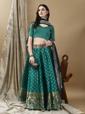 Rama Woven Silk Lehenga Choli With Dupatta 4