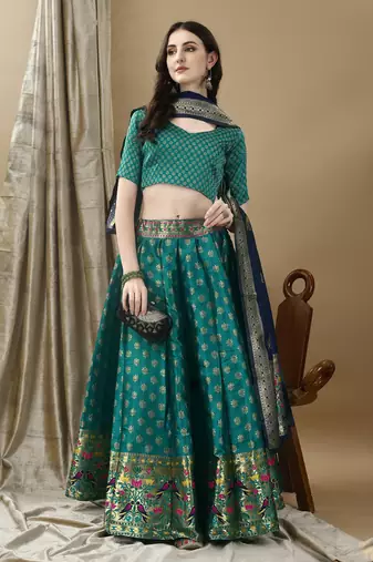Rama Woven Silk Lehenga Choli With Dupatta