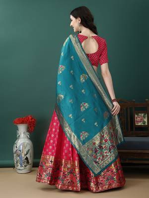 Peach Woven Silk Lehenga Choli With Dupatta 4