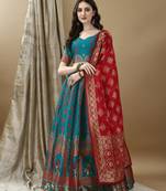 Rama Woven Silk Lehenga Choli With Dupatta