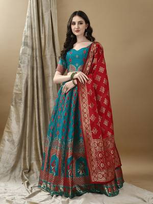 Rama Woven Silk Lehenga Choli With Dupatta 3