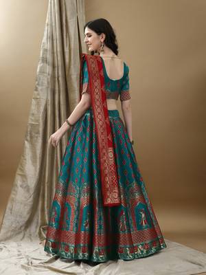 Rama Woven Silk Lehenga Choli With Dupatta 4