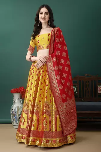 Multi Woven Silk Lehenga Choli With Dupatta