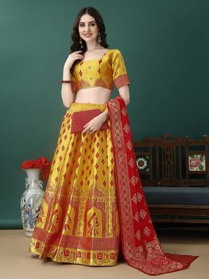 Multi Woven Silk Lehenga Choli With Dupatta 3