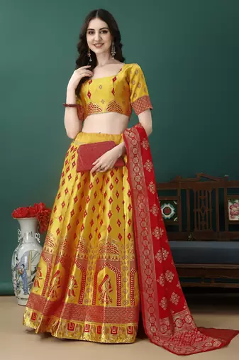 Multi Woven Silk Lehenga Choli With Dupatta