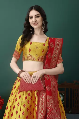 Multi Woven Silk Lehenga Choli With Dupatta