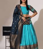 Firozi Woven Silk Lehenga Choli With Dupatta