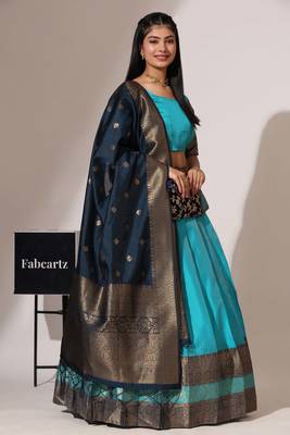 Firozi Woven Silk Lehenga Choli With Dupatta 2