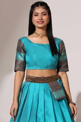 Firozi Woven Silk Lehenga Choli With Dupatta 3