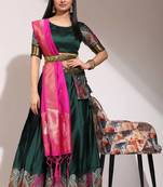 Bottel Green Woven Silk Lehenga Choli With Dupatta