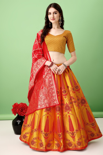 Multi Woven Silk Lehenga Choli With Dupatta