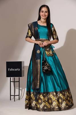 Firozi Woven Silk Lehenga Choli With Dupatta 1