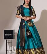 Firozi Woven Silk Lehenga Choli With Dupatta