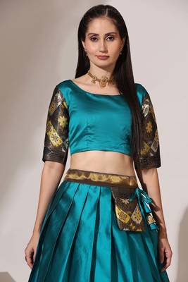 Firozi Woven Silk Lehenga Choli With Dupatta 2