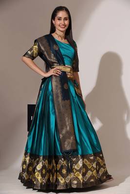 Firozi Woven Silk Lehenga Choli With Dupatta 3