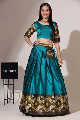 Firozi Woven Silk Lehenga Choli With Dupatta 4