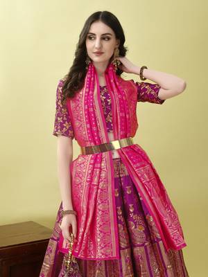 Purple Woven Silk Lehenga Choli With Dupatta 3