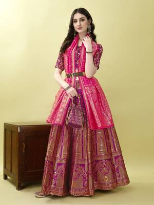 Purple Woven Silk Lehenga Choli With Dupatta 4