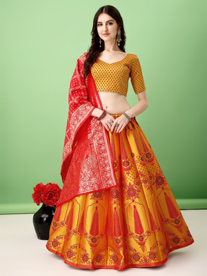 Multi Woven Silk Lehenga Choli With Dupatta 2