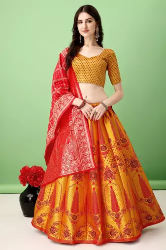Multi Woven Silk Lehenga Choli With Dupatta
