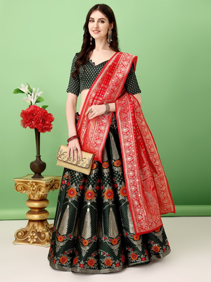 Multi Woven Silk Lehenga Choli With Dupatta 4