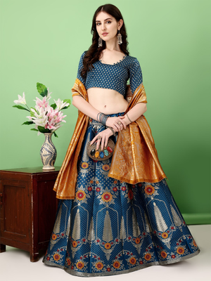 Multi Woven Silk Lehenga Choli With Dupatta 4