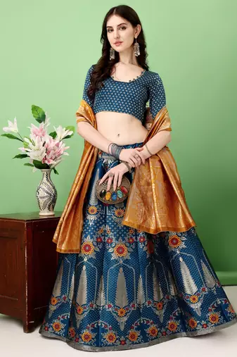 Multi Woven Silk Lehenga Choli With Dupatta